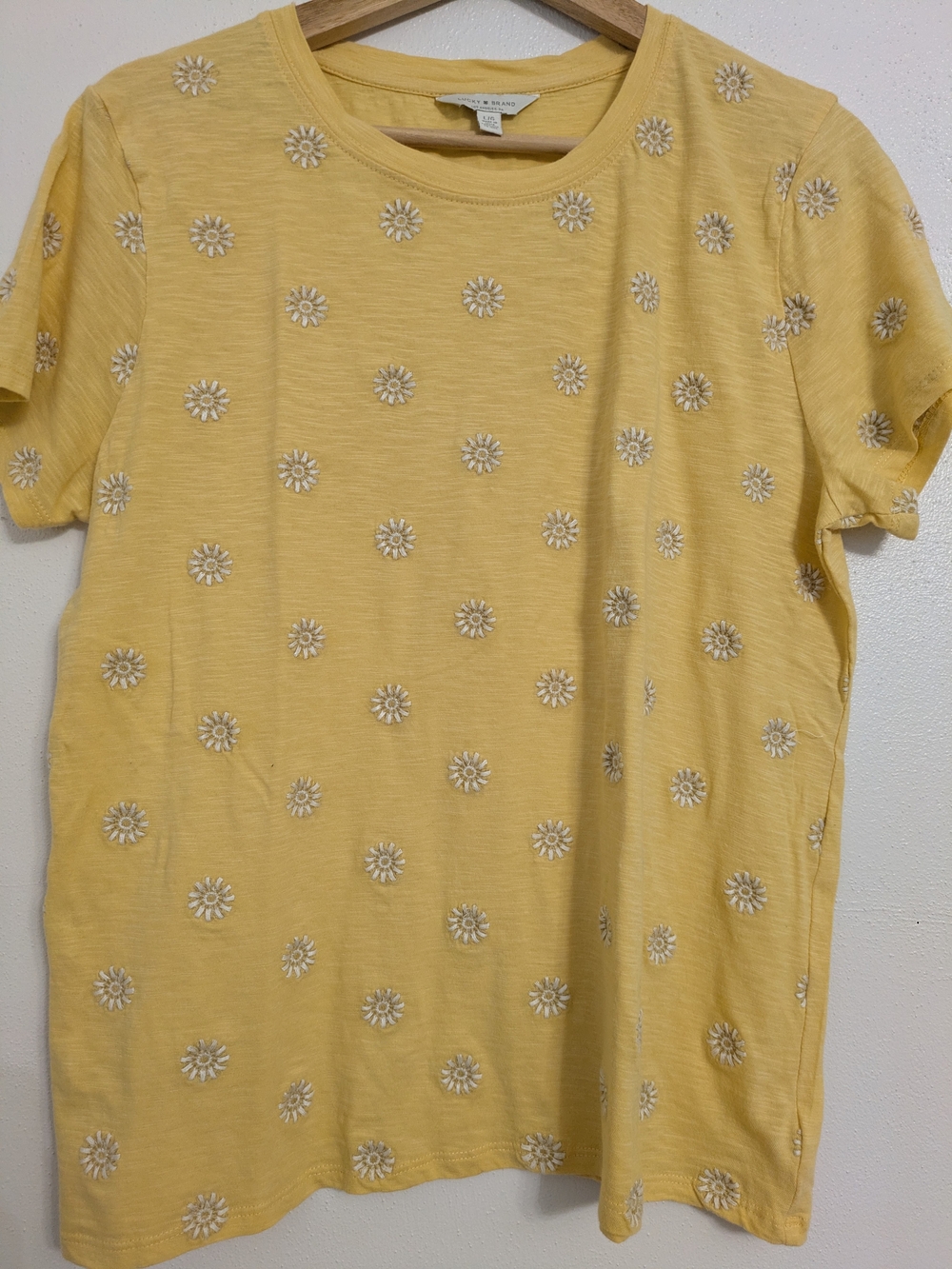 Lucky Brand Yellow Short-Sleeve Daisy Embroidered Tee